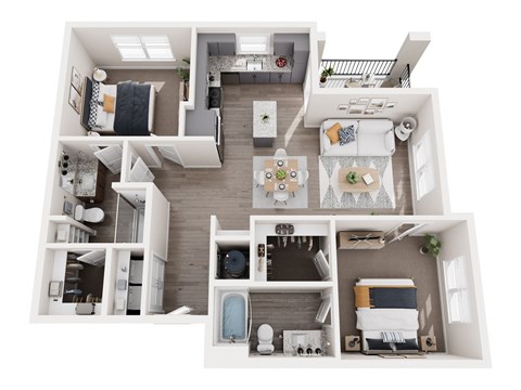 Floor plan for 2 beds, 2 baths, 1061 sqft